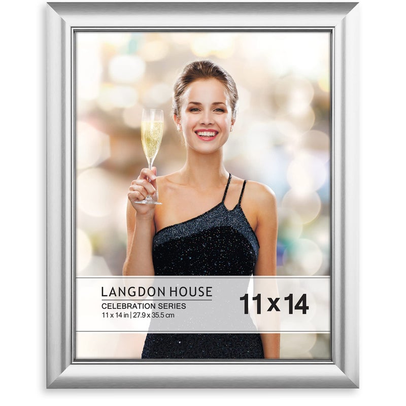 Langdon House 11x14 Silver Picture Frame, Contemporary Glam Photo Frame 11 x 14, Wall Mount or Table Top, Celebration Collection - Image 1